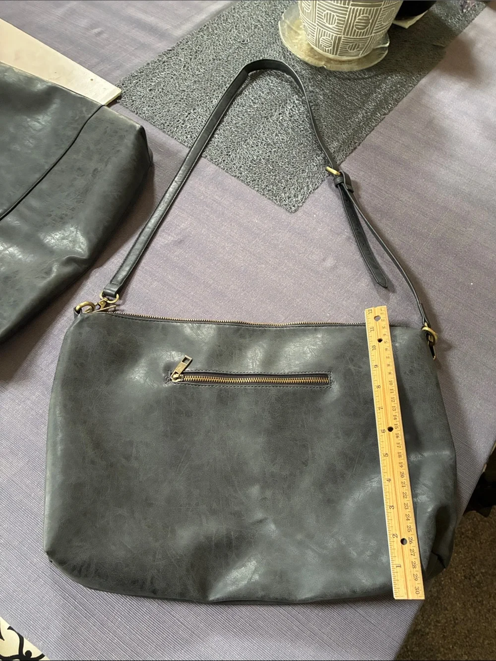 Classic Grey Faux-Leather Tote with Tan Handles - Versatile Everyday Bag